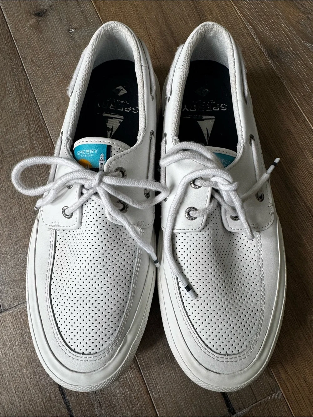 Sperry White Leather Soletide Lace Up Boat Shoes Men Size 9M